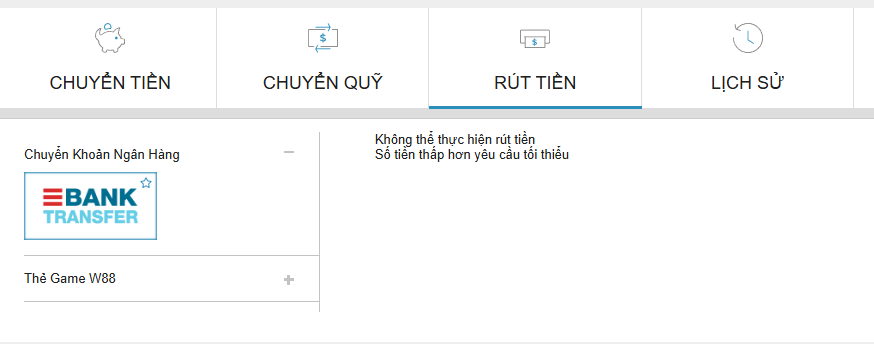 Các phương thức rút tiền W88